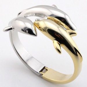 Dolphin bangle bracelet gold plated
